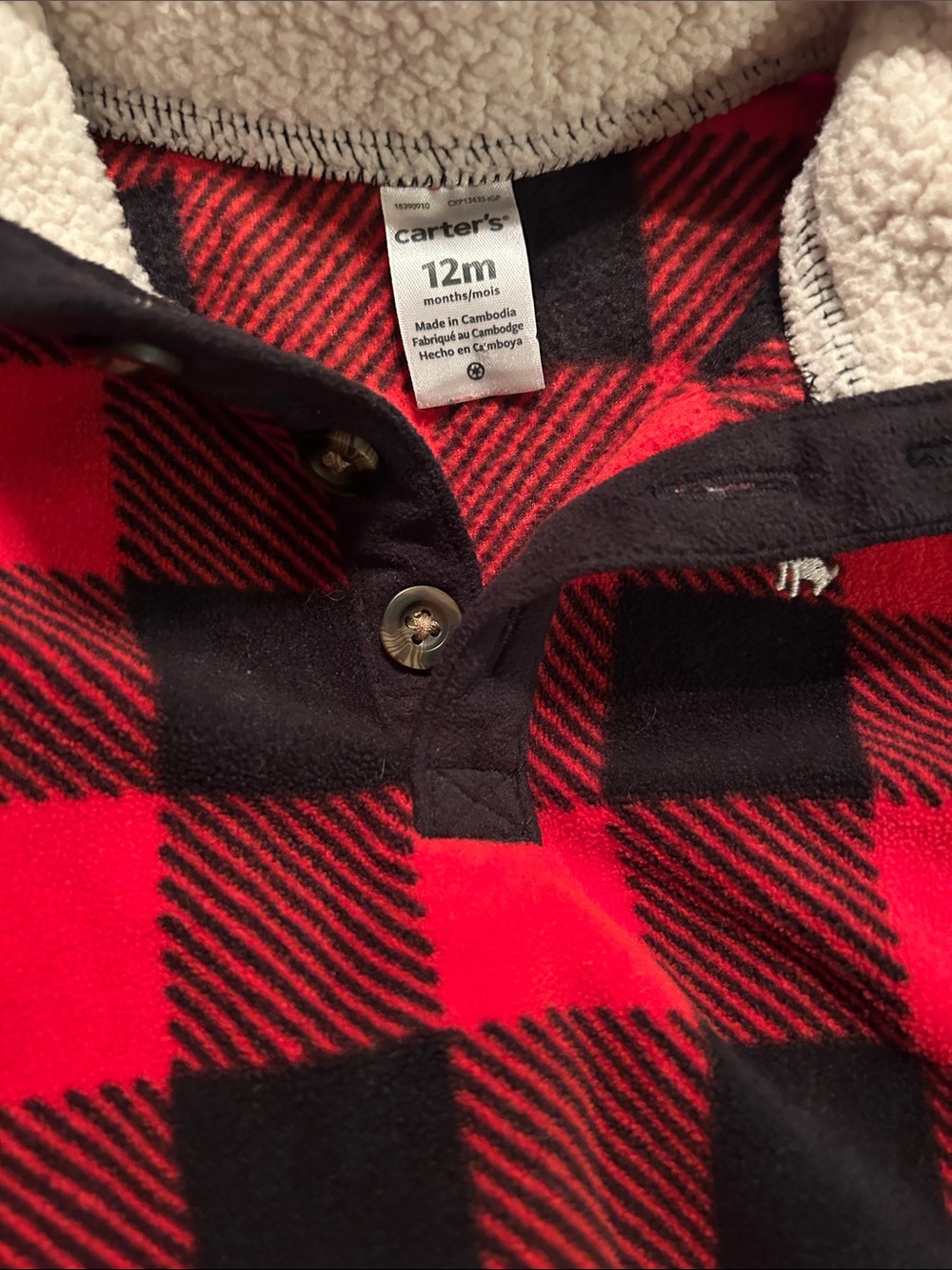 Carter's Red and Black Buffalo Plaid Sherpa-Lined Pajama Top